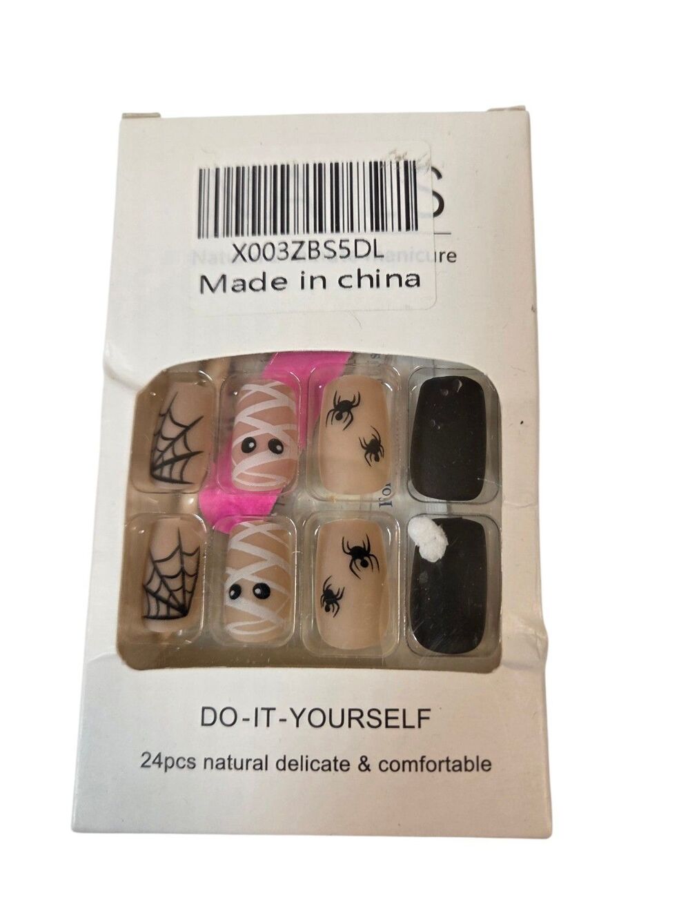 Halloween Press On Nails Spider Web Mummy Design 24pc Fake‎ Nails DIY Manicure